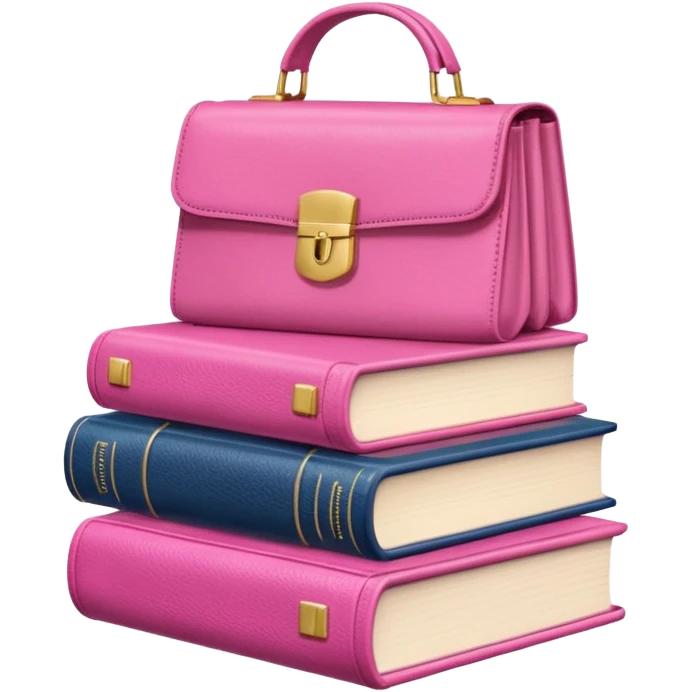 Stack of books with designer handbag on top in pink tones for color effect emoji