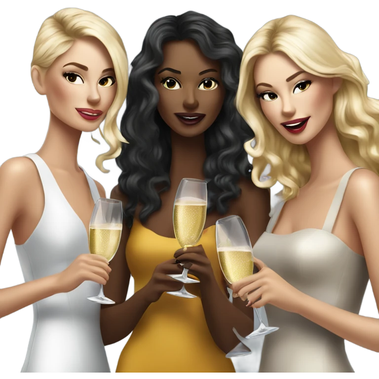 Hyper Realistic beautiful high fashion models drinking champagne  emoji