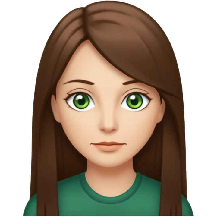 pretty middle age woman with green eyes and long straight ash-brown hair  emoji