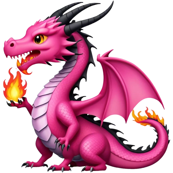 Pink and Black dragon breathing fire emoji