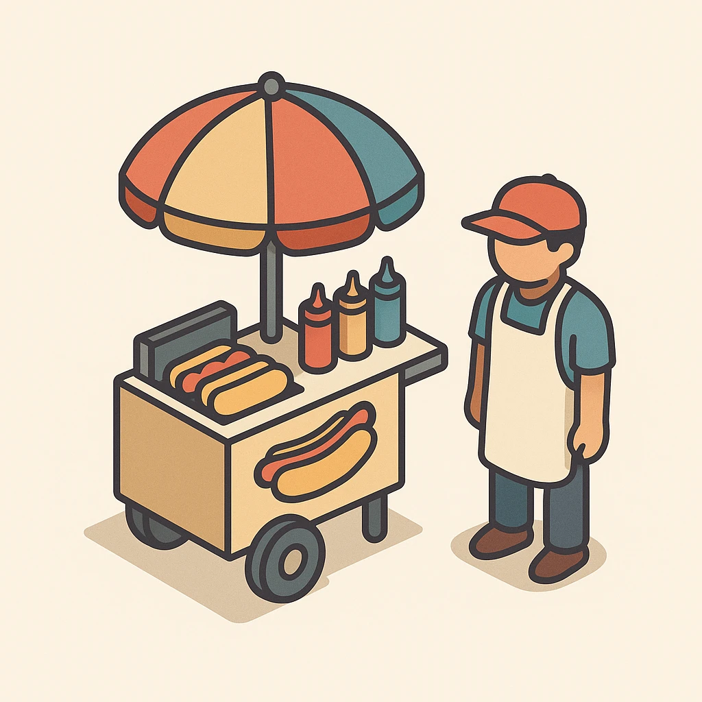hotdog seller in New York with cart emoji