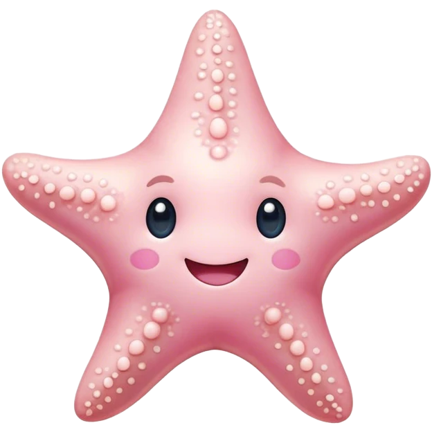 Cinematic cute round starfish, pastel pink, soft bumpy texture, tiny happy face, slightly tilted, glowing warmly, sparkling with gentle ocean magic. emoji