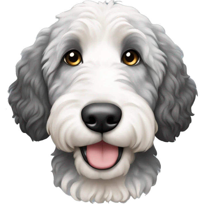 A Bernedoodle dog that’s white with gray and black emoji