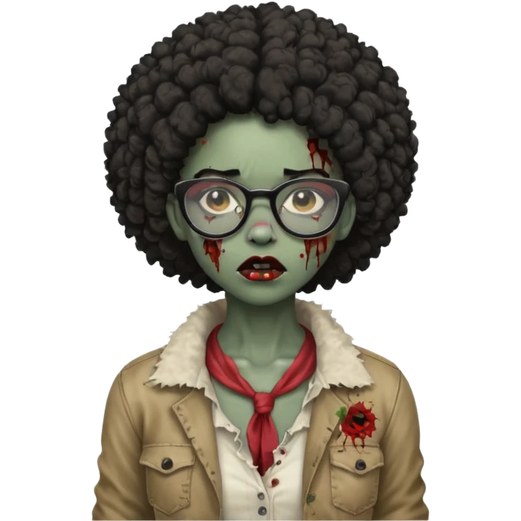 black zombie girl with glasses and afro hair emoji