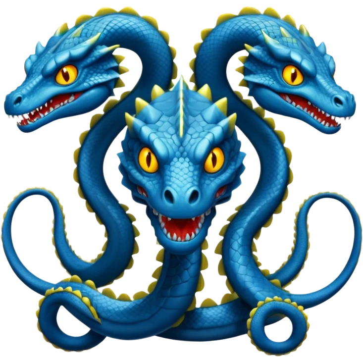 blue hydra, strong reptilian body, not like a snake,  with 3 serpent-like heads rising from its neck emoji