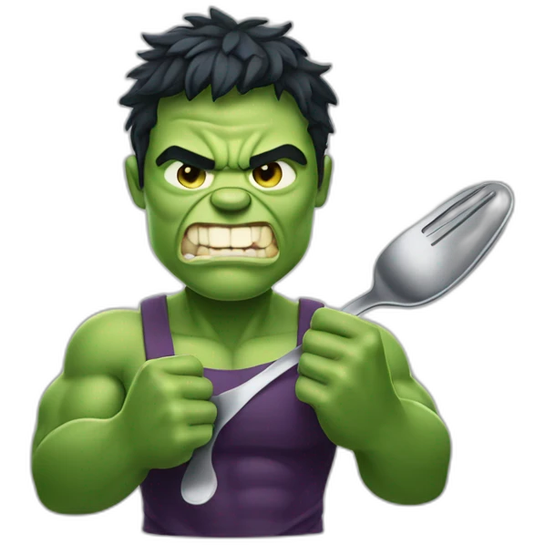 Hulk holding a spoon and fork emoji