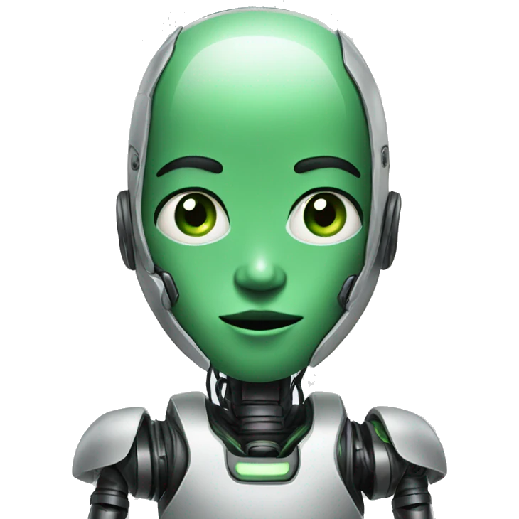Asian robot with green eyes emoji