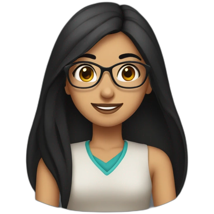 Arabe girl With glasses with long black straight hair and thick eyebrow long nose smile emoji