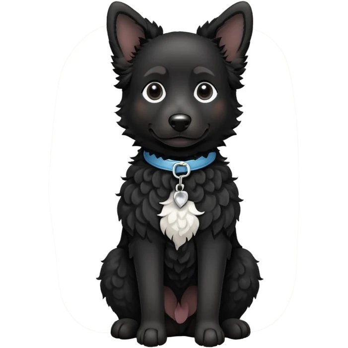 black dog with curly fur, white patch on chest, sitting emoji