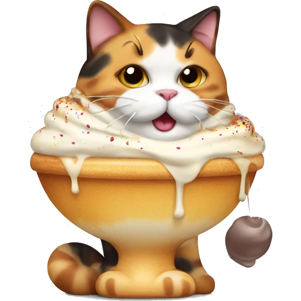 Fat calico cat with sundae emoji