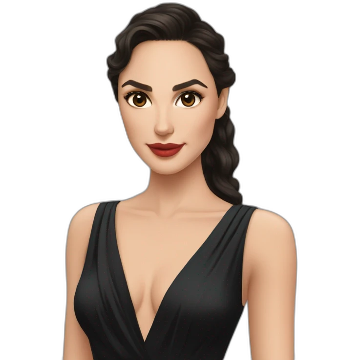 Gal Gadot cabelo liso e vestido preto emoji