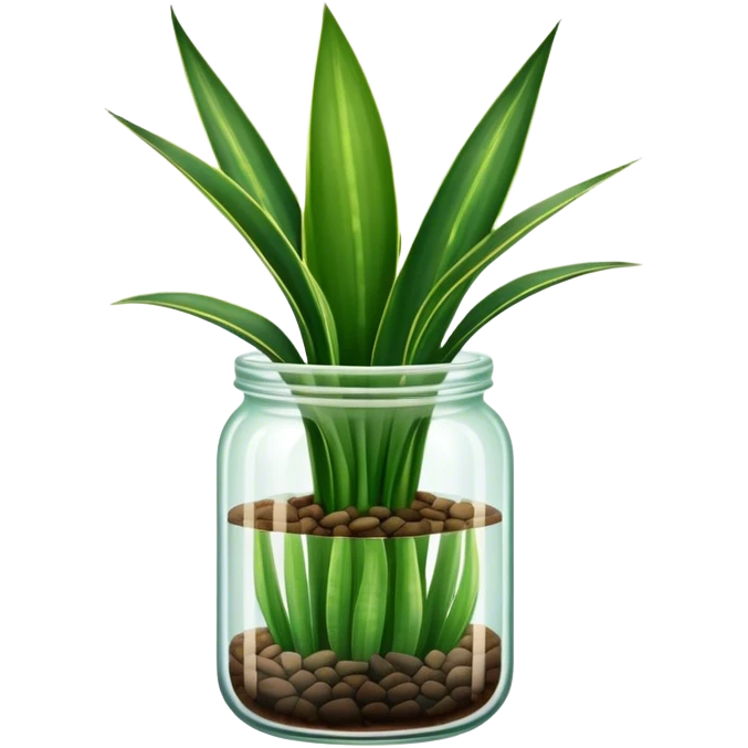 Sansevieria plant with straight leaves in glass jar pot emoji