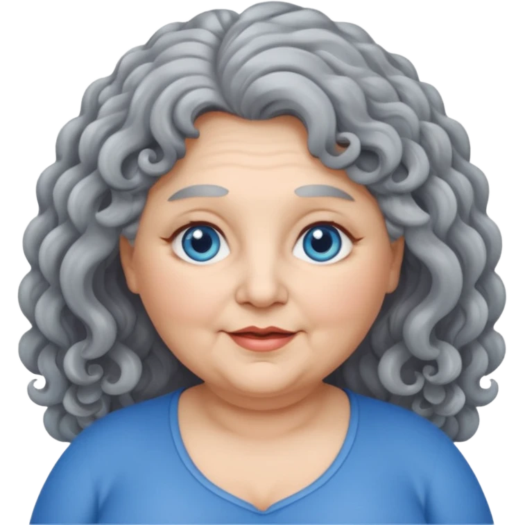 chubby 60 years olde woman with grey long curly hair and bleu eyes emoji