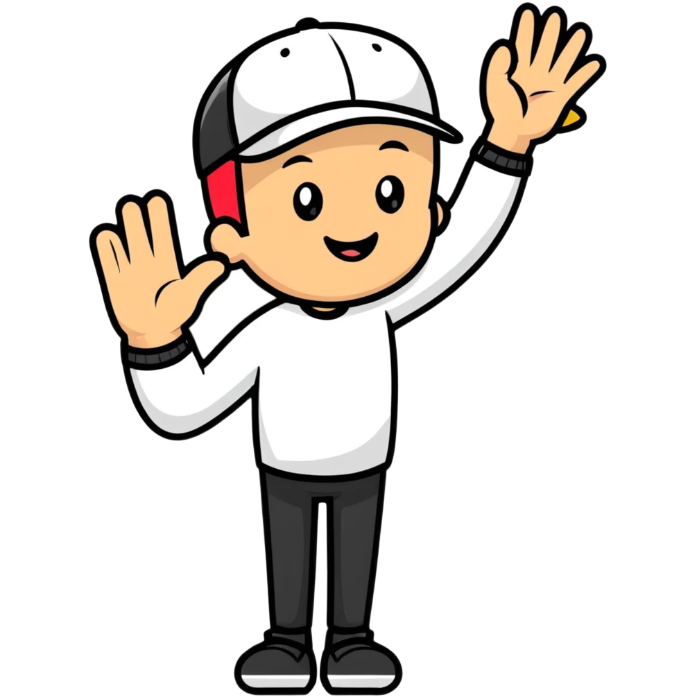 A man with a cap saying hello emoji