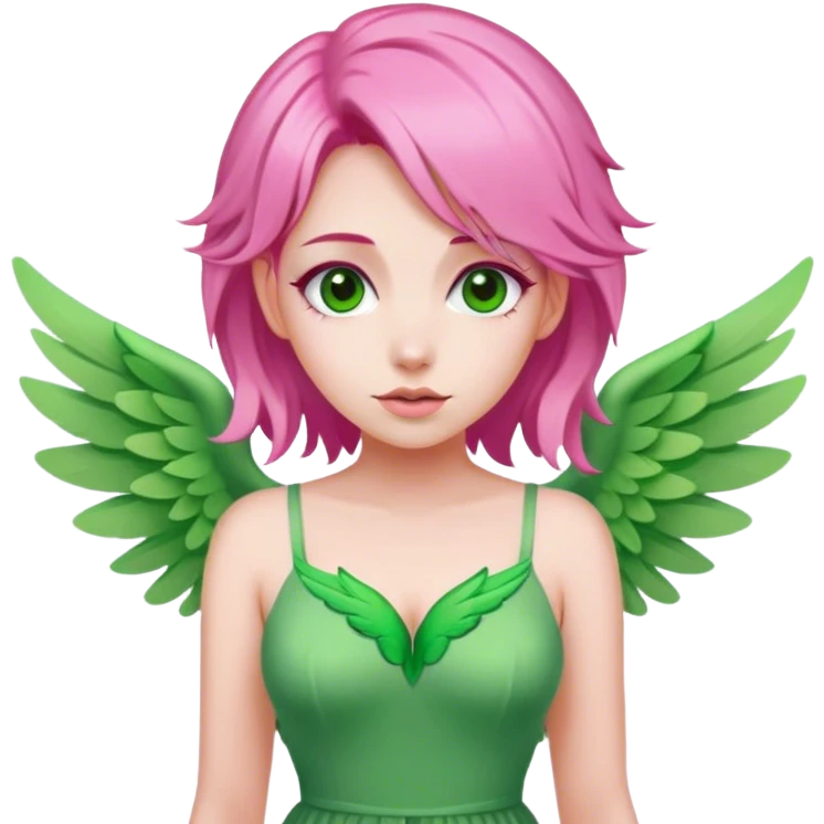 pink fairy with pink hair and pink wings in green dress love love love emoji