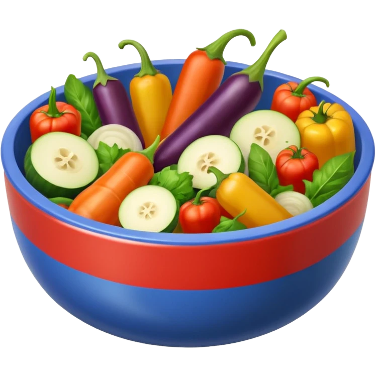 comida ratatouille, vegetais coloridos em uma travessa redonda, visual apetitoso emoji