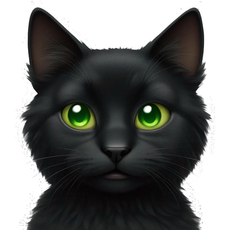 Fluffy black cat with green eyes emoji