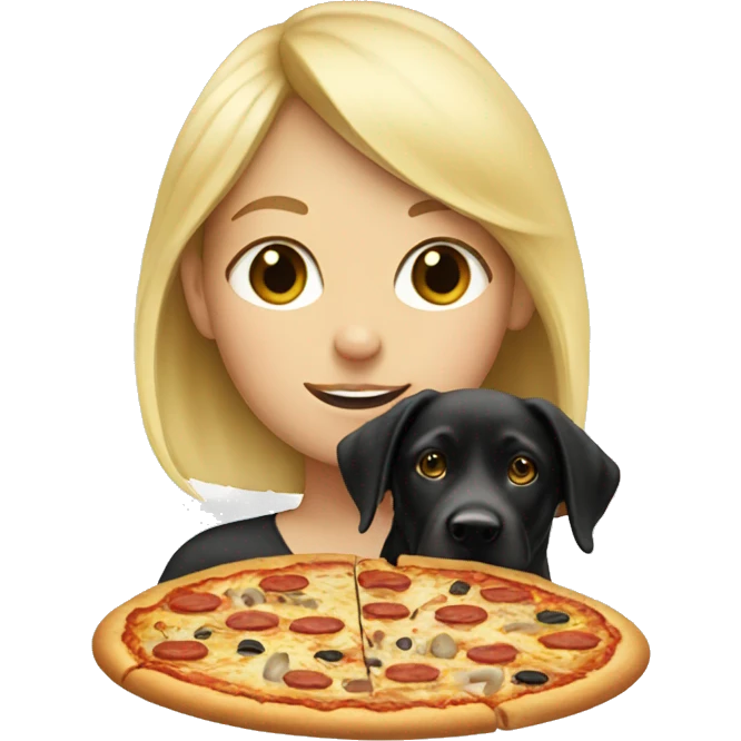 Blonde girl with a black lab eating pizza  emoji