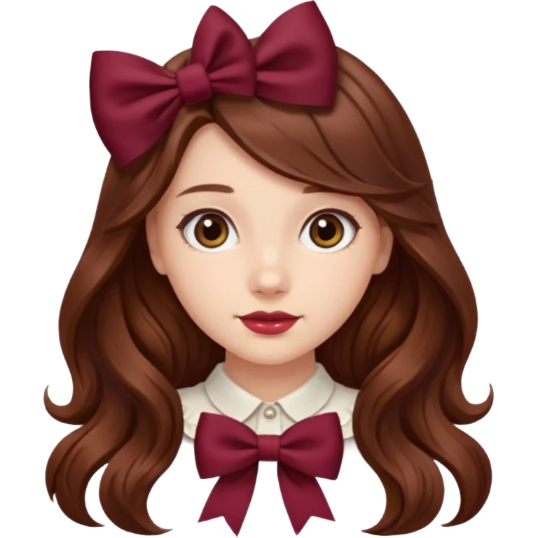 girl wavy long hair brown hair with a burgundy bow emoji