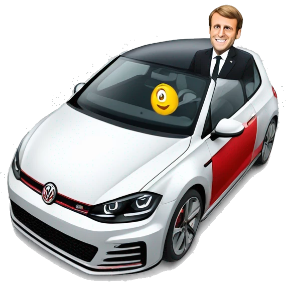 Emmanuel Macron dans une golf gti emoji