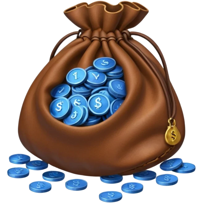 brown money bag of blue coins emoji