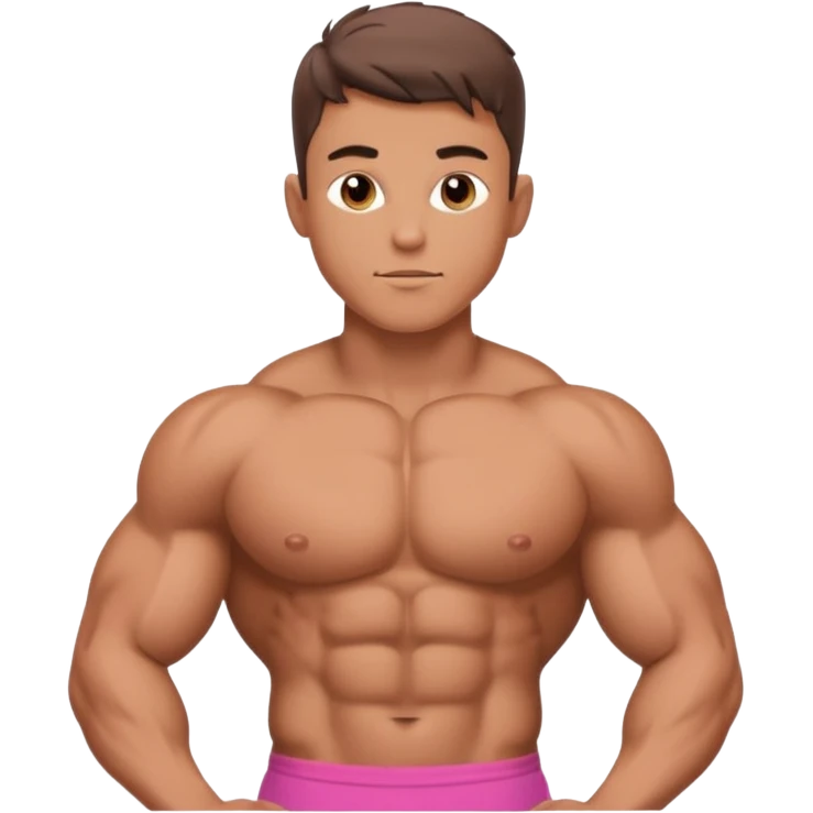 крупным планом торс молодого накаченного парня с прессом и накаченной рельефной округлой грудью с розовыми сосками и накаченными руками с банками  emoji