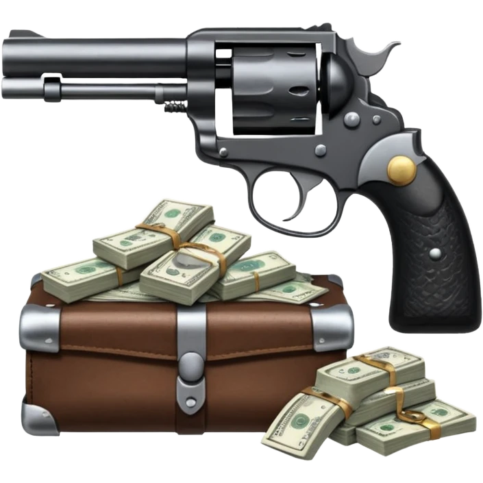 Весы, на одно чаше куча пачек долларов, на другой револьвер emoji
