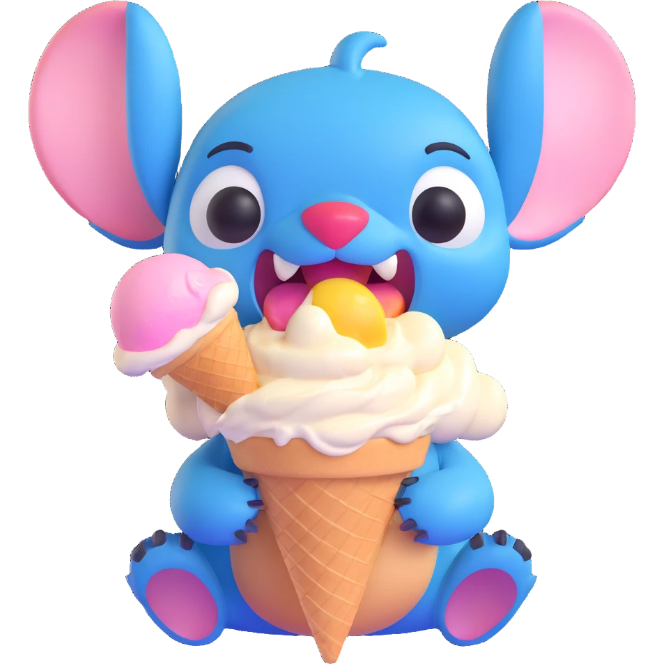 Stitch with ice cream on his nose, looking surprised emoji