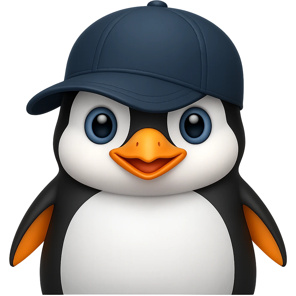Add a baseball cap to the happy penguin. The image should have no background. emoji