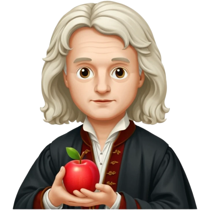 Isaac Newton wearing 17th-century aristocratic attire, hold an apple emoji