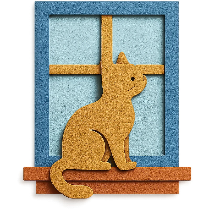 cat sitting on a windowsill in paper-craft style emoji