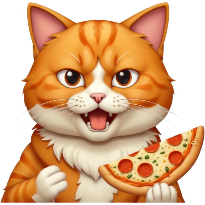 portrait bust-up of an angry cat eating pizza emoji