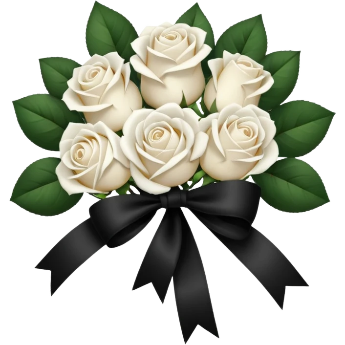 a bunch of white roses tied with a black velvet ribbon emoji