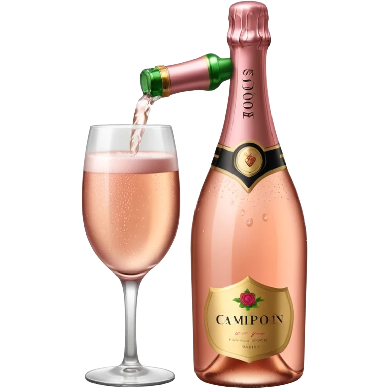 bottle of sparkling rose champagne tilted to the right emoji