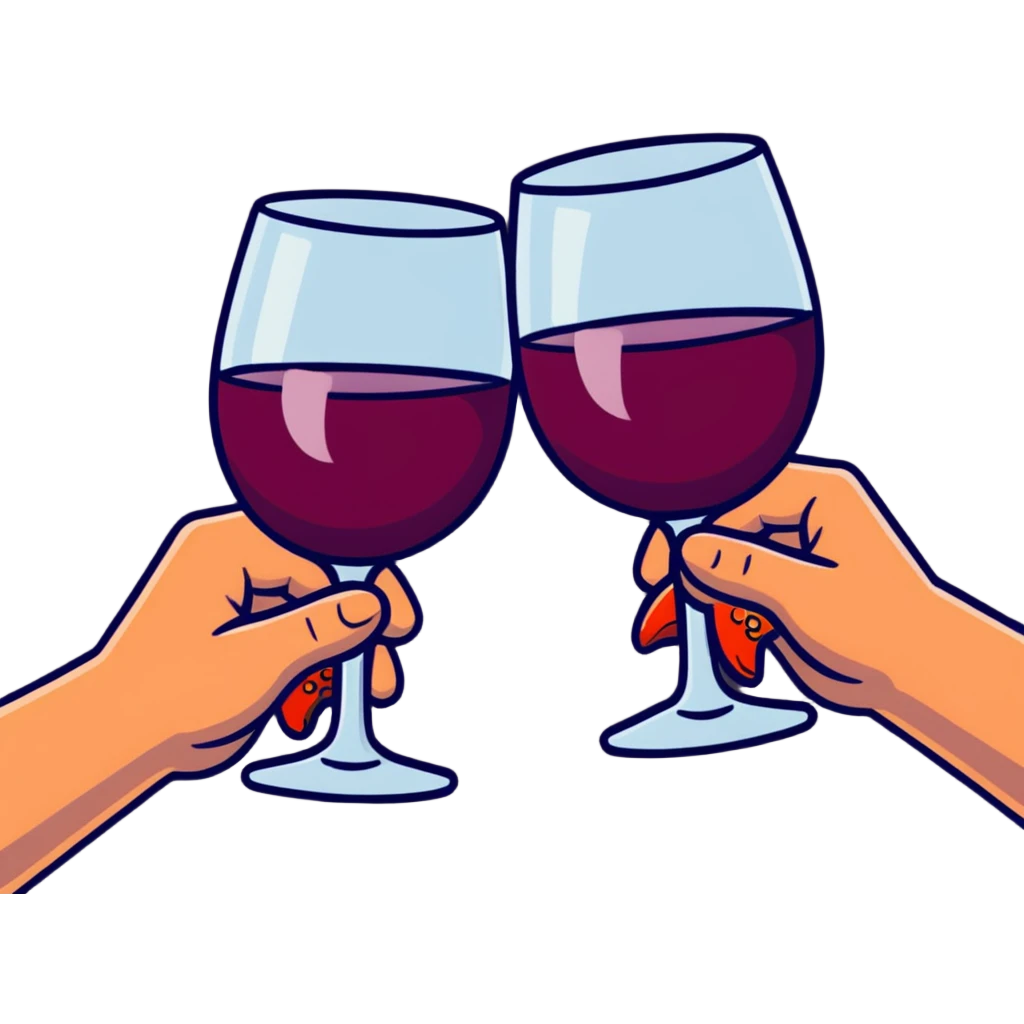 2 glasses of wine and hand holding 2 fishes and 5 loaves and make it chic emoji