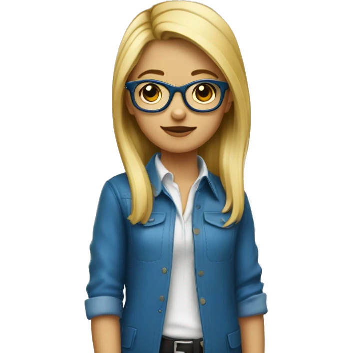Jeune fille blonde cheveux attaché  avec des lunettes bleus  emoji