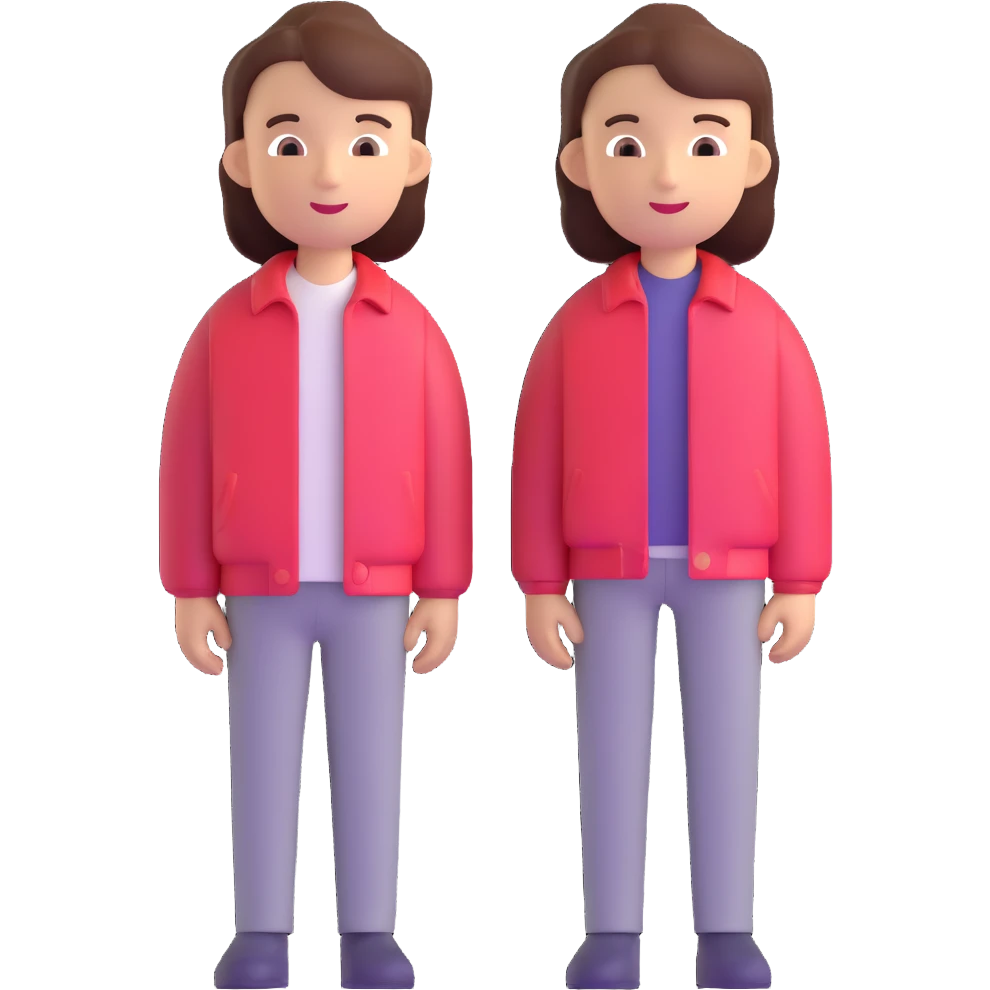 Merge both people from the provided images into one high quality 3D emoji composition with no changes to their appearance, style, or details. Keep everything exactly as in the originals, just place them together. emoji