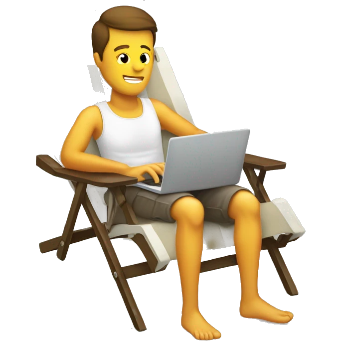 Man on deck chair with laptop on his knees, bwXH emoji