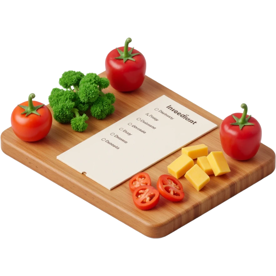 Ingredients on teh wooden cutting board Around a List(without text)  emoji