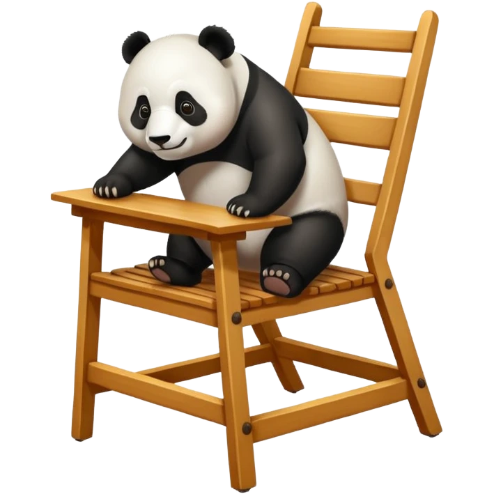 determined panda pushing down on a dining chair, exaggerated effort, minimal style, transparent background emoji