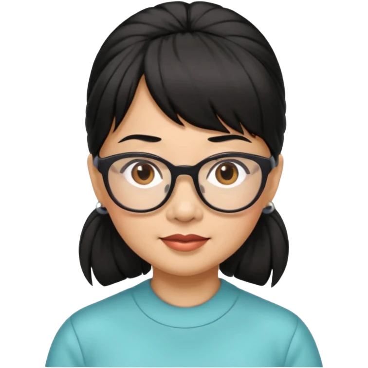 filipino woman black hair in pony tail with straight bangs and big glasses 50 yr old emoji