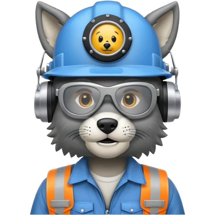 un lobo constructor con casco y lentes de seguridad emoji