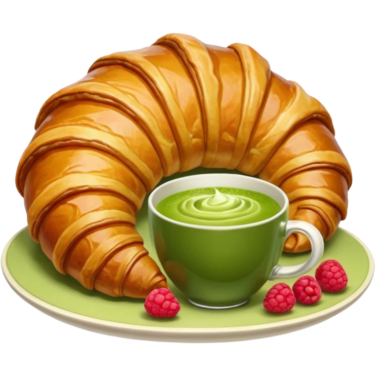 Giant Croissant with a coup of matcha and rasberry emoji