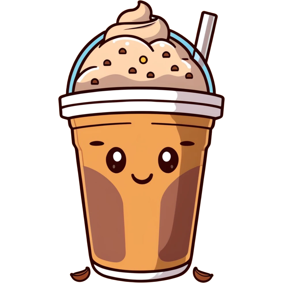 brown milk tea with a happy expression and boba pearls, soft mocha pastel tones, kawaii emoji