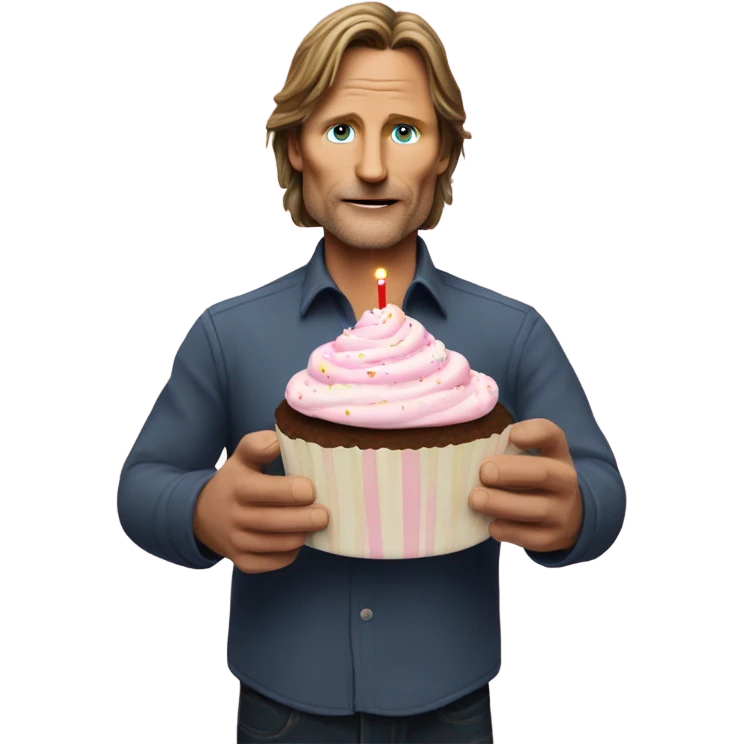 Viggo Mortenson carrying a birthday cupcake emoji
