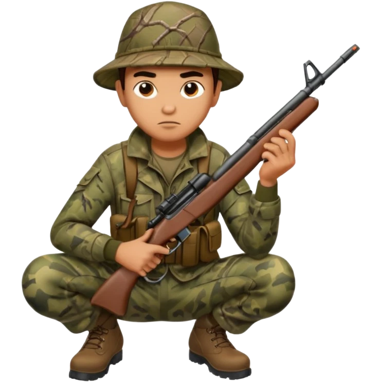 man hunter crouching with gun, alert expression emoji