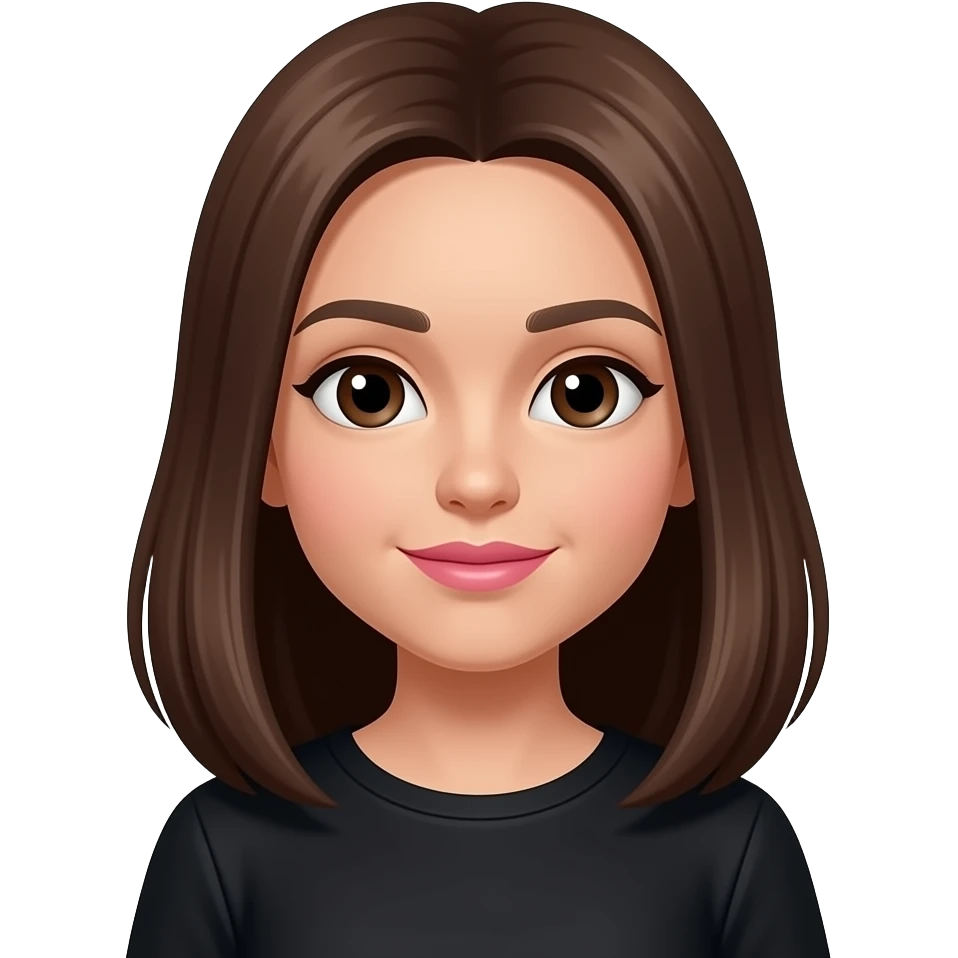 Hnědé rovné vlasy hnědé hoden tmavě hnědé oči růžová pusa černé oblečení emoji