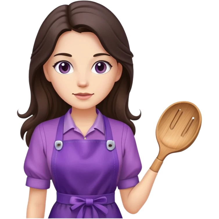 Brunette long hair lady with a purple apron emoji