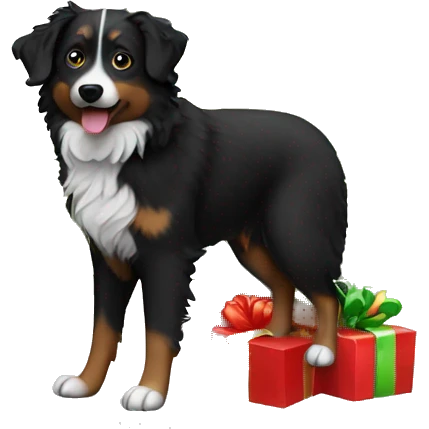 Small black australian shepherd dog Christmas tree emoji