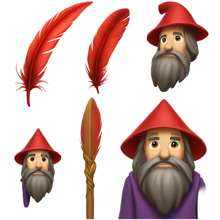 wizard holding a red feather emoji